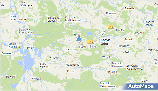 mapa Ligota, Ligota gmina Kobyla Góra na mapie Targeo